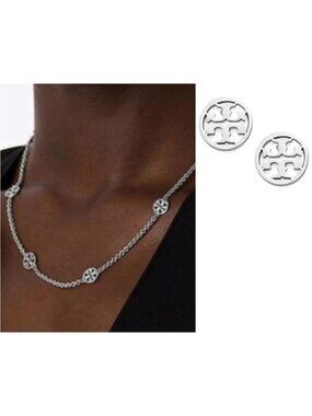 both✺Tory Burch Silver Miller Stationary Necklace and Earring Set